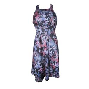 Peace & Pearls Dress Womens Size L Large Blue Purple Activewear Pullover Floral